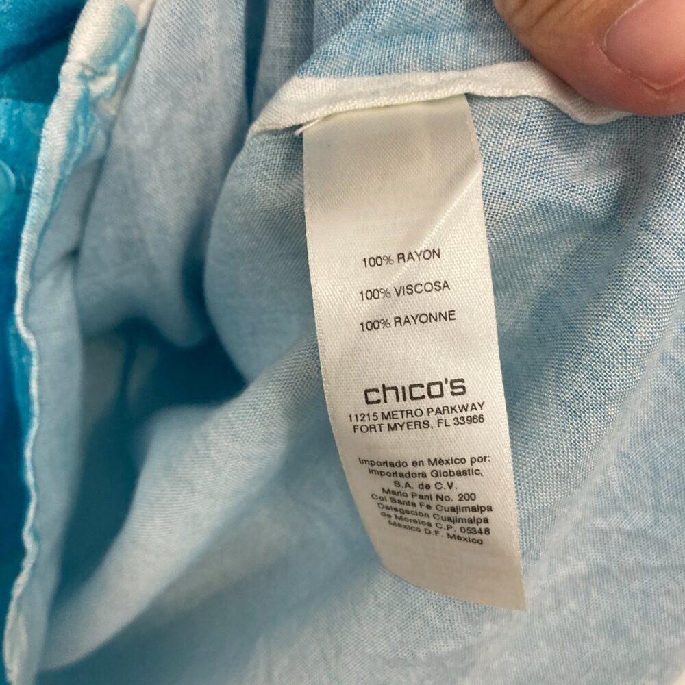 New Chico's Blue Aqua Color‎ Spray Ultra Soft Flowy Button Down XL/3 Preppy - Picture 8 of 12